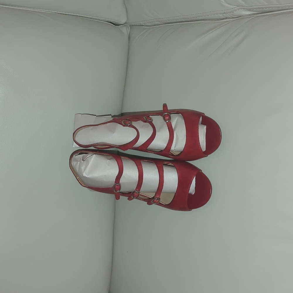 Franco Sarto Red wedge strappy sandal. 3.5 inch wedge